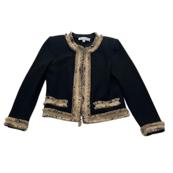 St. John Tweed Knit Jacket Gold Black - Picture 2 of 16